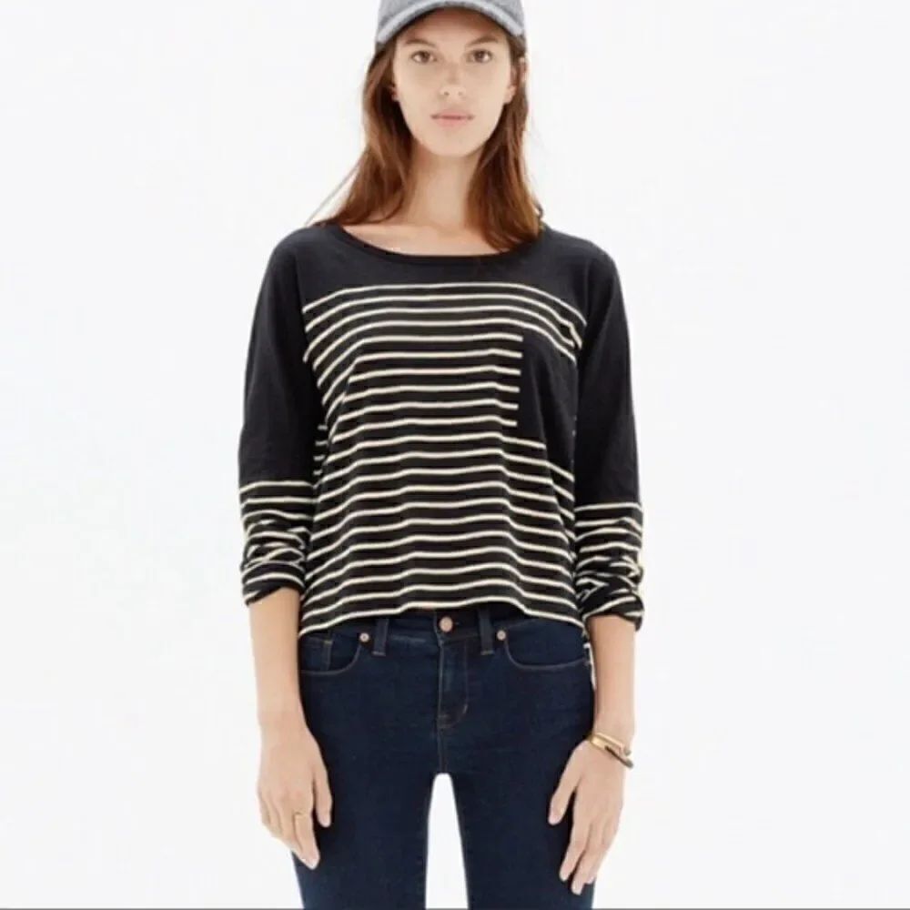 Madewell black & Tan crop long sleeve top